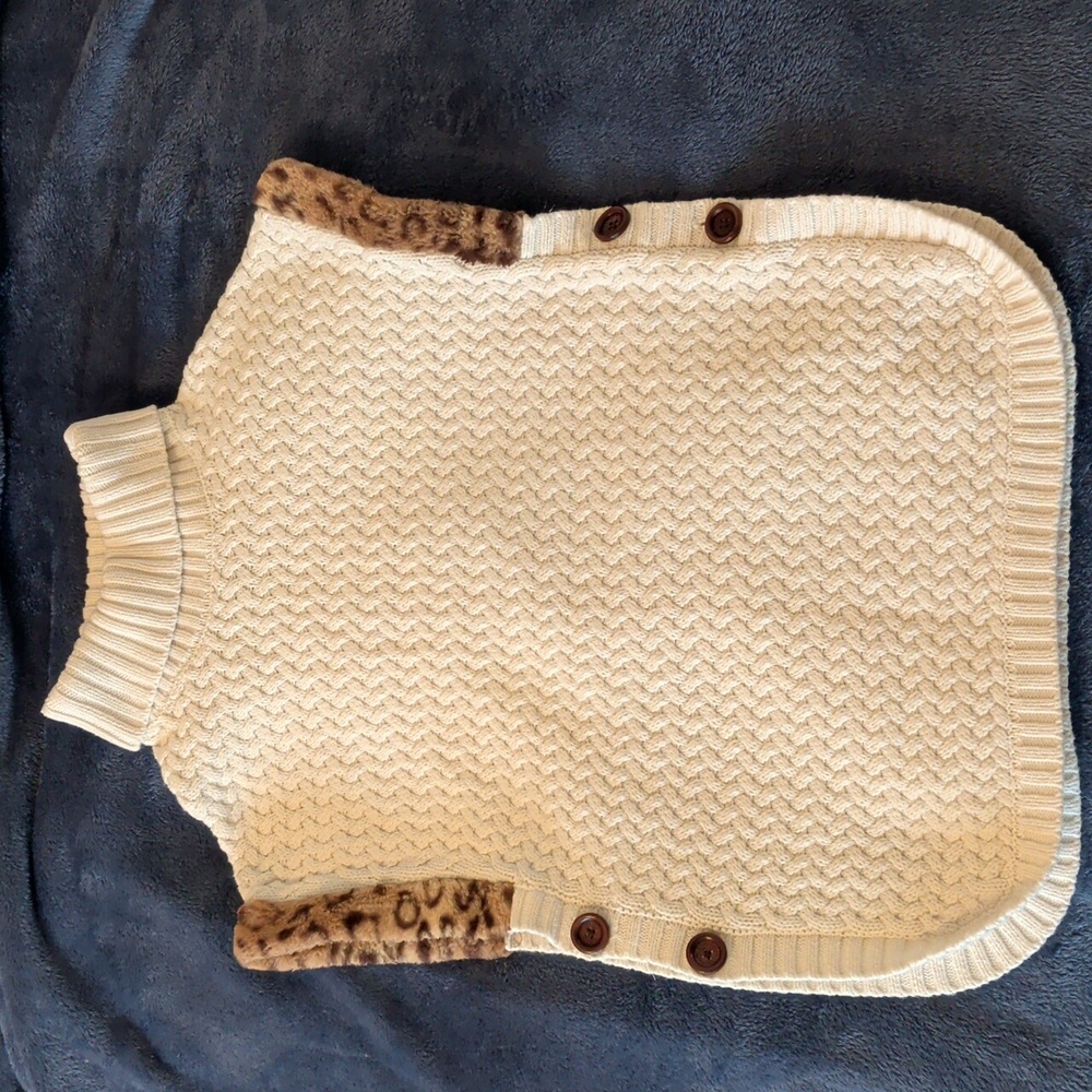 Aspen Kids Turtleneck Poncho Cream Faux Fur Size L 10 Cape Knit